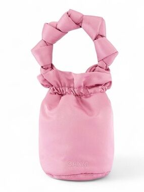 Ganni Pink Braided-Handle Mini Drawstring Bag